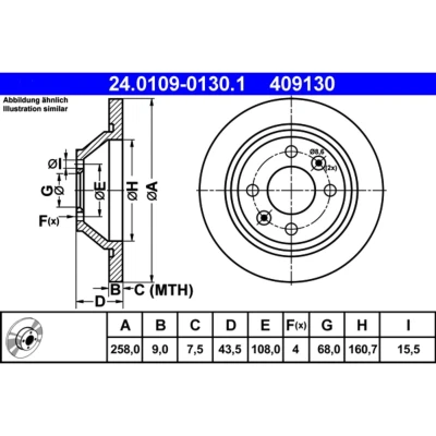 Imagem de ATE 24.0109 0130.1 Disco de travão 258,0 9,0 4 108,0 cheio SAAB: 9000 Hatchback