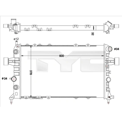 Imagem de TYC 725 0040 R Radiador, arrefecimento do motor 600 378 32 Aletas de refrigeração unidas mecanicamente OPEL: Astra G Caravan, CC, Zafira A