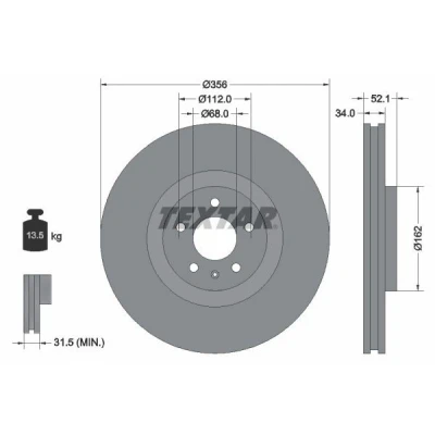 Imagem de TEXTAR PRO+ 92238205 Disco de travão 356 34 05/06 112 interior ventilado revestido alto carbono sem pernos fixação da roda, cubo roda