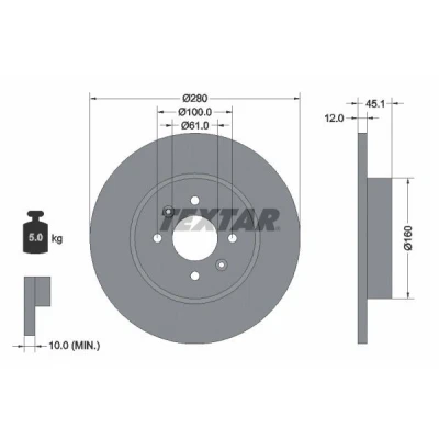 Imagem de TEXTAR PRO 92181203 Disco de travão 280 12 04/06 100 cheio revestido sem pernos fixação da roda, cubo roda RENAULT: Kangoo I Express