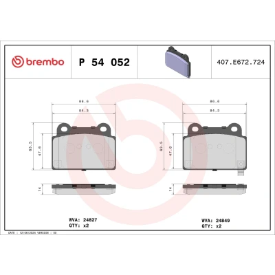 Imagem de BREMBO P 54 052 Jogo de pastilhas para travão disco com avisador sonoro desgaste sem acessórios MITSUBISHI: Lancer 8 Limousine