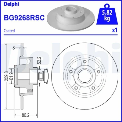 Imagem de DELPHI BG9268RSC Disco de travão 260 8 5 cheio revestido não tratado com o rolamento da roda, anel sensor do ABS, chumaceira