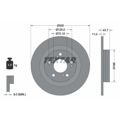 Imagem de TEXTAR Disco de travão HONDA: CIVIC 10 11mm 05/08 120mm cheio revestido sem cubo roda, o rolamento da pernos fixação roda