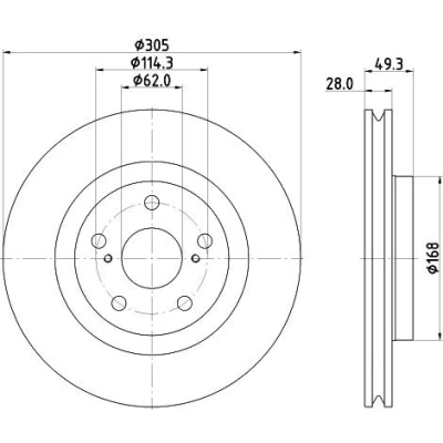 Imagem de HELLA Disco de travão 28mm 05/07 114,3mm interior ventilado revestido alto carbono 8DD 355 135 241 4351276010,4351206170,4351233150,43512F4030
