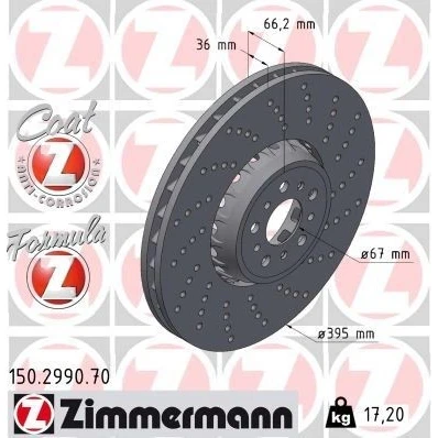 Imagem de ZIMMERMANN disco de travão BMW: X3 395mm 36mm 10/5 5furos 112mm ventilado, perfurado, duas peças 150.2990.70 Discos