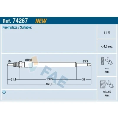 Imagem de FAE 74267 Vela incandescente 11V M 10x1.25 HONDA: Accord 7 Tourer, Limousine