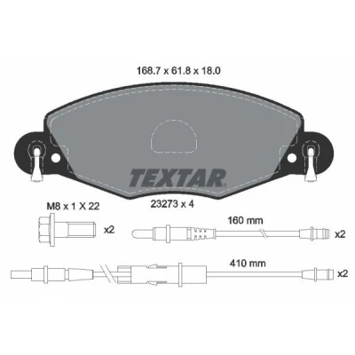 Imagem de TEXTAR 2327301 Jogo de pastilhas para travão disco incl. contacto aviso desgaste com parafusos pinça CITROËN: C5 I Hatchback