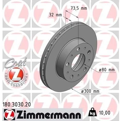 Imagem de ZIMMERMANN COAT Z 180.3030.20 Disco de travão 300 32 10/5 5 130 interior ventilado revestido FIAT: Ducato III Van