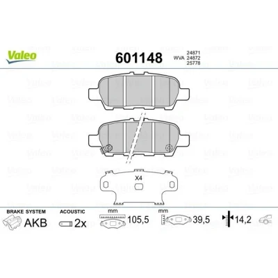 Imagem de VALEO 601148 Jogo de pastilhas para travão disco Eixo traseiro incl. contacto aviso desgaste com chapa anti ruído NISSAN: Juke