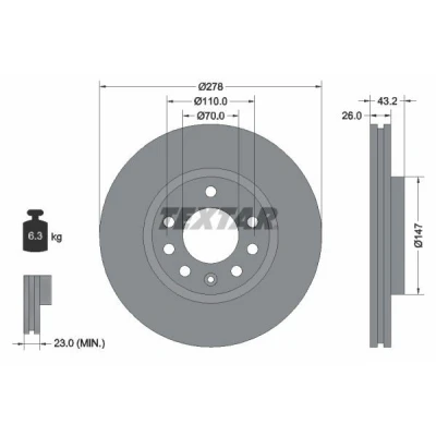 Imagem de TEXTAR 92156400 Disco de travão 278 26 05/08 110 interior ventilado sem pernos fixação da roda, cubo roda OPEL: Corsa D Hatchback