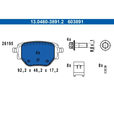 Imagem de ATE 13.0460 3891.2 Jogo de pastilhas para travão disco PEUGEOT: 2008 II, 208 II Hatchback, OPEL: Corsa F Hatchback