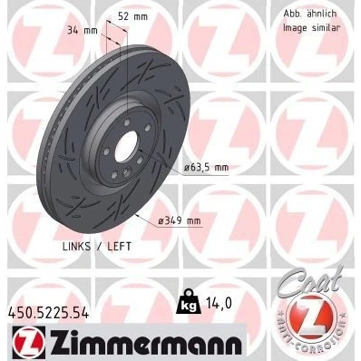 Imagem de ZIMMERMANN 450.5225.54 Disco de travão 349 34 6/5 5 108 interior ventilado, fendido revestido alto carbono LAND ROVER: Range Rover Evoque