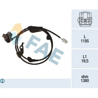 Imagem de FAE 78474 Sensor de ABS com cabo inductivo 2pólos 1195mm MAZDA: 6 SW