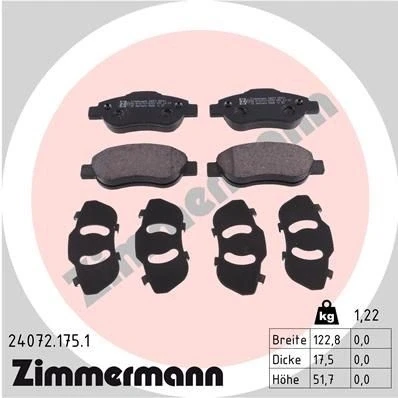 Imagem de ZIMMERMANN 24072.175.1 Jogo de pastilhas para travão disco A imagem corresponde ao volume fornecimento FIAT: Panda II Hatchback