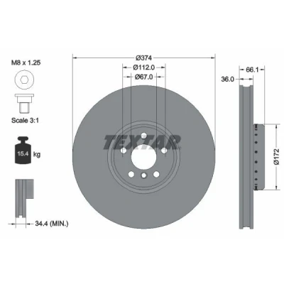 Imagem de TEXTAR disco de travão BMW: X5, 5 Touring, 7 36mm 05/06 112mm interior ventilado, duas peças revestido alto carbono 92290225