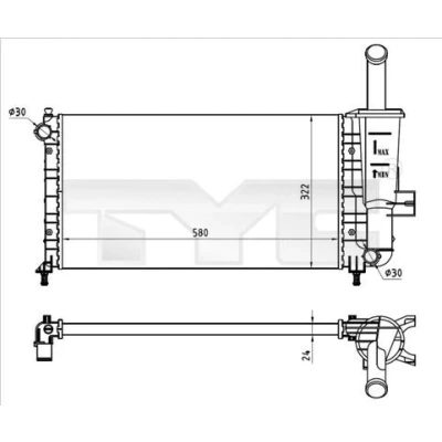 Imagem de TYC 709 0026 R Radiador, arrefecimento do motor 580 322 23 Aletas de refrigeração unidas mecanicamente FIAT: Punto II Hatchback