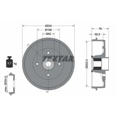 Imagem de TEXTAR 94045000 Tambor de Travão com anel sensor do ABS, o rolamento da roda, sem pernos fixação cubo roda 234