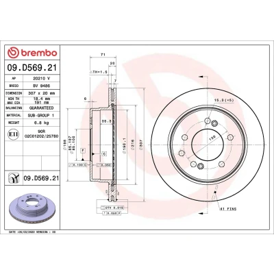 Imagem de BREMBO 09.D569.21 Disco de travão 307 20 5 interior ventilado revestido