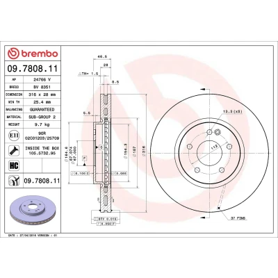Imagem de BREMBO COATED DISC LINE 09.7808.11 Disco de travão 316 28 5 interior ventilado revestido alto carbono com parafusos MERCEDES BENZ: Classe E Sedan