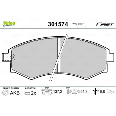 Imagem de VALEO 301574 Jogo de pastilhas para travão disco FIRST Eixo dianteiro incl. contacto aviso desgaste sem chapa anti ruído HYUNDAI: COUPE