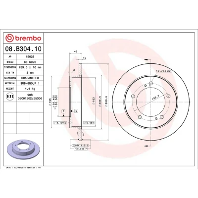 Imagem de BREMBO 08.B304.10 Disco de travão 290 10 5 cheio SUZUKI: Jimny SUV