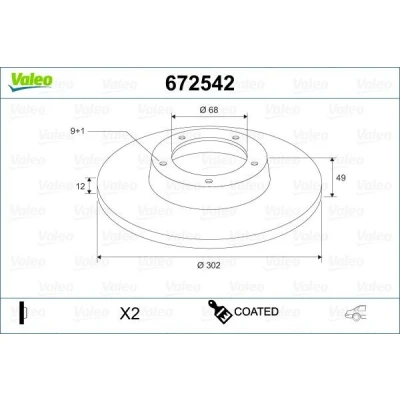 Imagem de VALEO 672542 Disco de travão Eixo traseiro 302 12 9 cheio revestido AUDI: A6 C6 Avant, Sedan