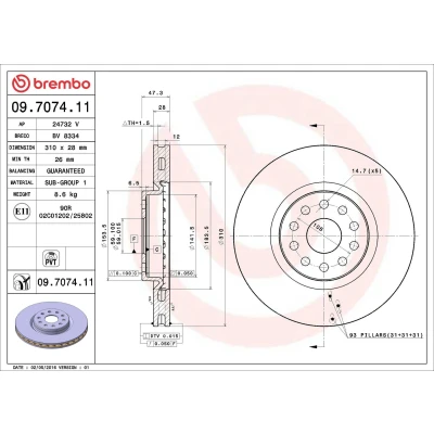 Imagem de BREMBO COATED DISC LINE 09.7074.11 Disco de travão 310 28 5 interior ventilado revestido ALFA ROMEO: 166
