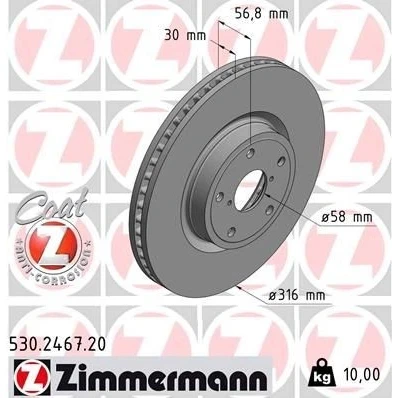 Imagem de ZIMMERMANN 530.2467.20 Disco de travão 316 30 7/5 5 114 interior ventilado revestido