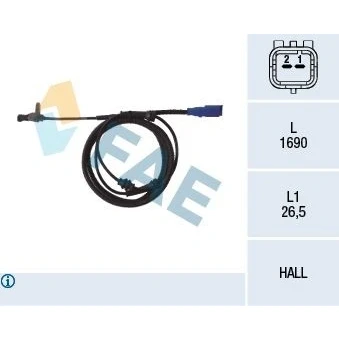 Imagem de FAE 78098 Sensor de ABS Eixo traseiro Hall 2pólos 1690mm