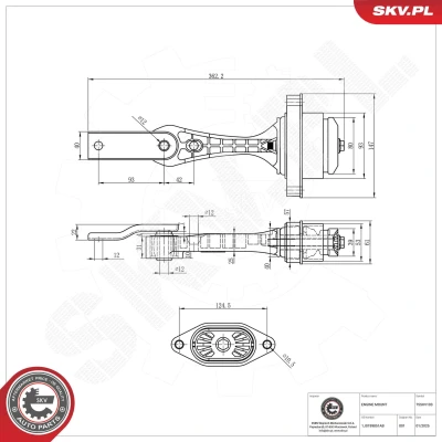 Imagem de ESEN SKV 75SKV103 Suporte, motor traseira Rolamento de Borracha e metal Alumínio, 262mm 61mm VOLKSWAGEN: Golf 4, Bora Sedan, 4 Variant