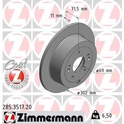 Imagem de ZIMMERMANN COAT Z 285.3517.20 Disco de travão 302 11 8/5 5 114 cheio revestido HYUNDAI: SANTA FE 2