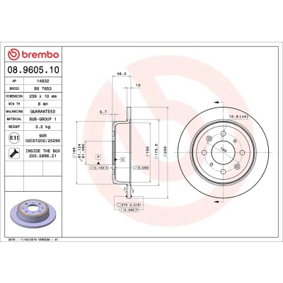 Imagem de BREMBO 08.9605.10 Disco de travão 239 10 4 cheio com parafusos ROVER: 25 Hatchback, 400 Sedan, 200 MG: MG ZR ZS Sedan