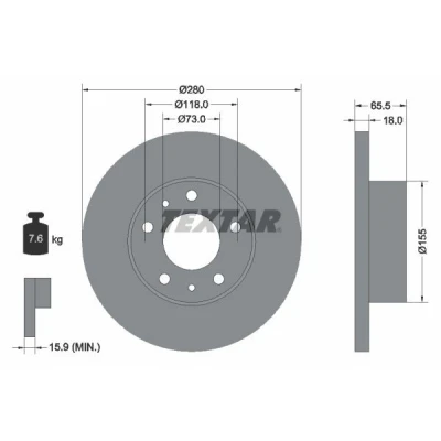 Imagem de TEXTAR PRO 92073703 Disco de travão 280 18 05/07 118 cheio revestido sem pernos fixação da roda, cubo roda FIAT: Ducato II Van
