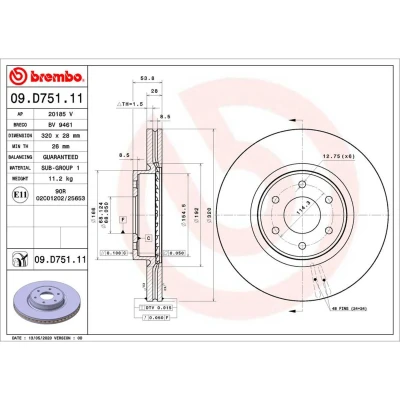 Imagem de BREMBO 09.D751.11 Disco de travão 320 28 6 interior ventilado revestido