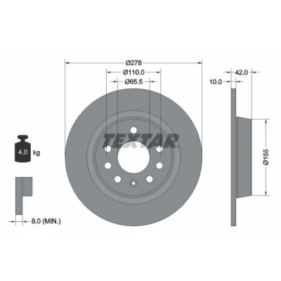 Imagem de TEXTAR PRO 92167603 Disco de travão 278 10 05/08 110 cheio revestido sem pernos fixação da roda, cubo roda OPEL: Astra H GTC