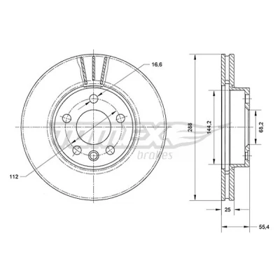 Imagem de TOMEX brakes TX 70 54 Disco de travão Eixo dianteiro 288 25 5 112 ventilado pintado VOLKSWAGEN: Sharan I, VAN, SEAT: Alhambra I