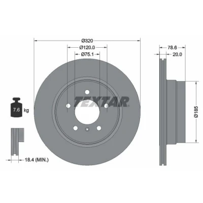 Imagem de TEXTAR PRO 92161103 Disco de travão 320 20 05/06 120 interior ventilado revestido sem pernos fixação da roda, cubo roda BMW: X5, X6