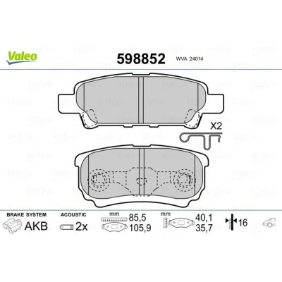 Imagem de VALEO 598852 Jogo de pastilhas para travão disco Eixo traseiro incl. contacto aviso desgaste com chapa anti ruído MITSUBISHI: OUTLANDER 3