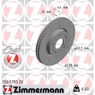 Imagem de ZIMMERMANN 250.5705.20 Disco de travão 278 25 5/5 5 108 interior ventilado revestido FORD: Puma SUV