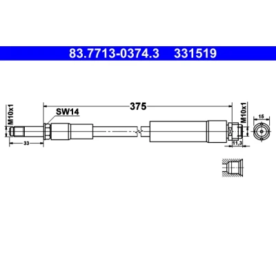 Imagem de ATE 83.7713 0374.3 Mangueira de Travão 375 M10x1 MERCEDES BENZ: GLA