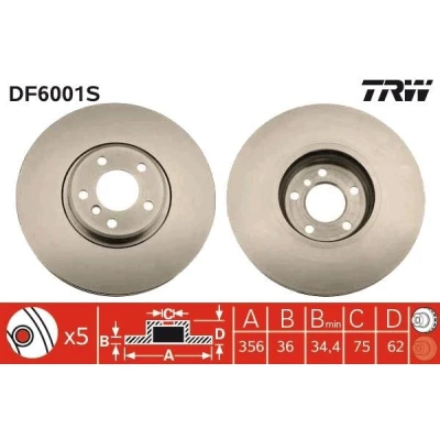 Imagem de TRW DF6001S Disco de travão 356 36 5 120 ventilado BMW: X5