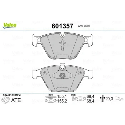 Imagem de VALEO 601357 Jogo de pastilhas para travão disco Eixo dianteiro excl. contacto aviso desgaste com chapa anti ruído BMW: 5 Sedan, Touring