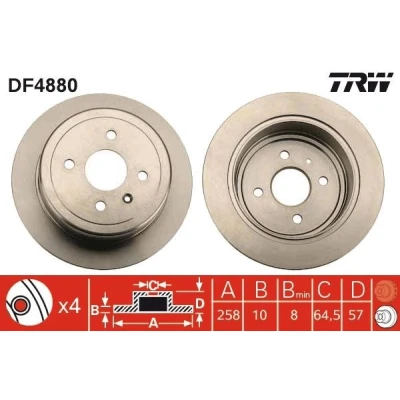 Imagem de TRW DF4880 Disco de travão 258 10 4 100 cheio pintado DAEWOO: Nubira Hatchback