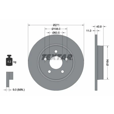 Imagem de TEXTAR PRO 92239003 Disco de travão 271 11 05/05 108 cheio revestido sem pernos fixação da roda, cubo roda FORD: FOCUS 3, 3 Turnier