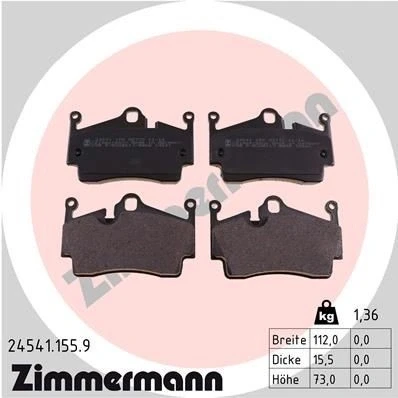 Imagem de ZIMMERMANN 24541.155.9 Jogo de pastilhas para travão disco A imagem corresponde ao volume fornecimento PORSCHE: 718 Cayman Coupe, Boxster