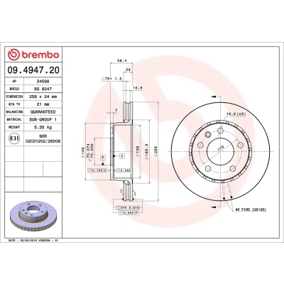 Imagem de BREMBO 09.4947.20 Disco de travão 258 24 5 interior ventilado