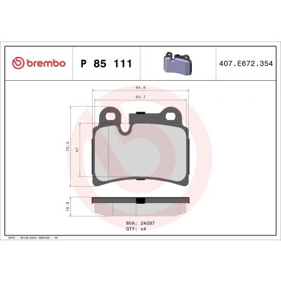 Imagem de BREMBO P 85 111 Jogo de pastilhas para travão disco preparado indicador aviso desgaste sem acessórios VOLKSWAGEN: Touareg I