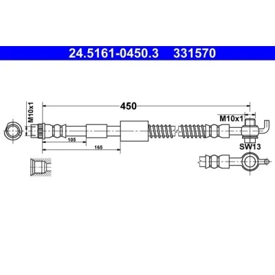 Imagem de ATE 24.5161 0450.3 Mangueira de Travão 450 PEUGEOT: 308 I Hatchback