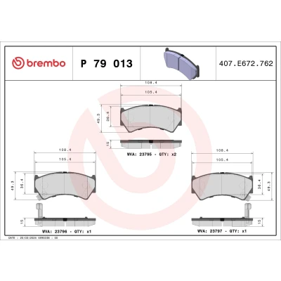 Imagem de BREMBO P 79 013 Jogo de pastilhas para travão disco com avisador sonoro desgaste sem acessórios SUZUKI: Baleno I Carrinha