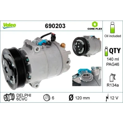 Imagem de VALEO 690203 compressor 6CVC 12 PAG 46 R 134a com óleo de OPEL: Astra J Hatchback, Meriva B, Sports Tourer